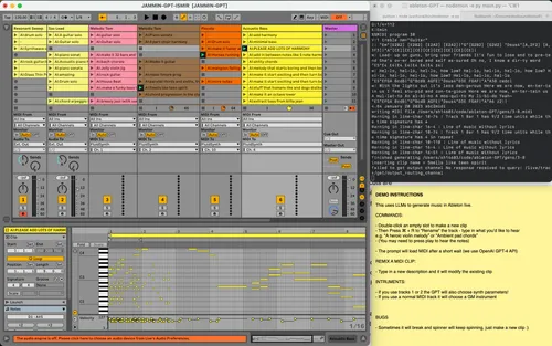 Ableton with many MIDI-Clips composed by GPT-4