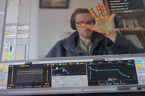 Ableton controlled by hand movements mapped to MIDI